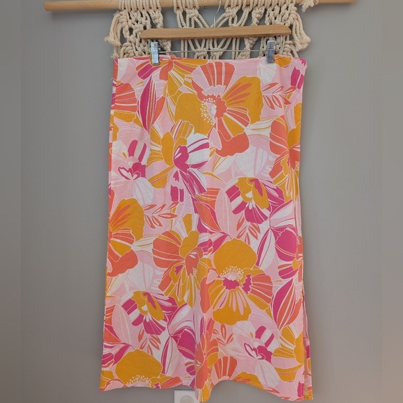 Joe Fresh Pink and Orange Floral Skirt Cotton Linen Size 14 - Picture 1 of 6